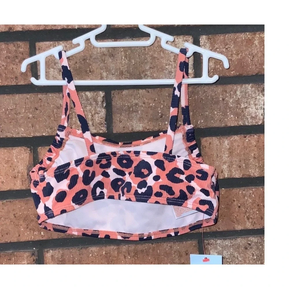 Cat & Jack Girls Pink Leopard Print‎ Ribbed Bikini Swim Top UPF 50+ Size S 6/7
